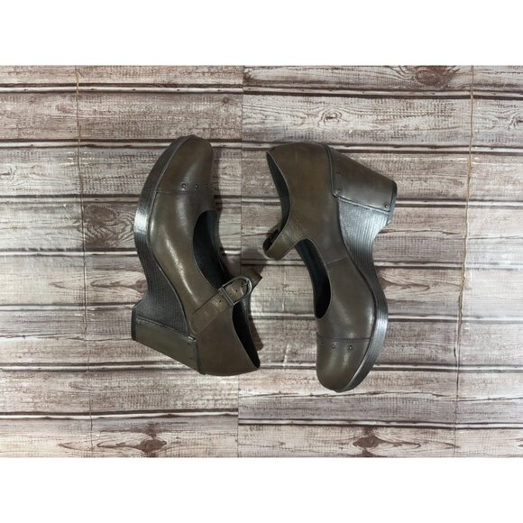 Dansko Fanny Wedge Mary Jane Leather Pumps Platform sz 41 US 10.5 c: olive NEW - Picture 4 of 9